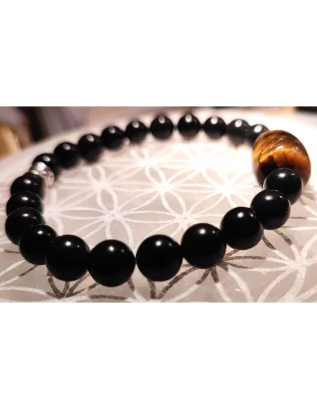 Bracelet Obsidienne noire et oeil de tigre