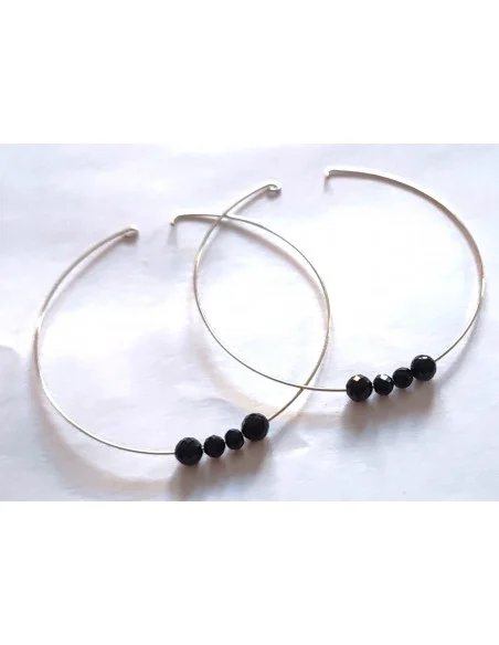Boucles spinelle noire créole 58mm métal argenté