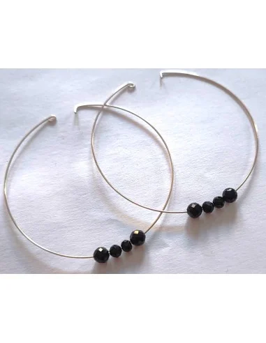 Boucles spinelle noire créole 58mm métal argenté