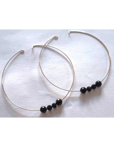 Boucles spinelle noire créole 58mm métal argenté