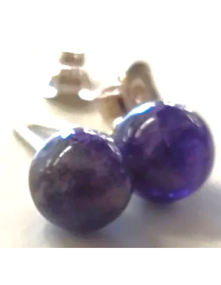 Amethyste foncé 8mm boucles d'oreilles pouces argent