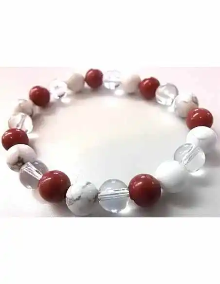 Bracelet magnesite, howlite, jaspe rouge 8mm