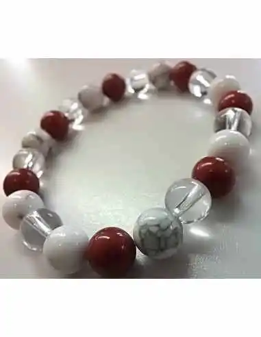 Bracelet magnesite, howlite, jaspe rouge 8mm