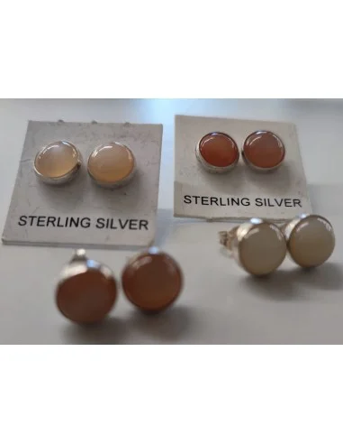 Pierre de lune nacré monté boucles argent