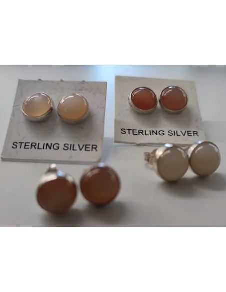 Pierre de lune nacré monté boucles argent