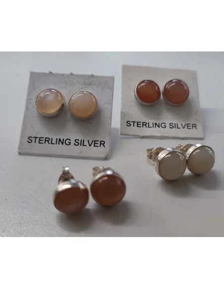 Pierre de lune nacré monté boucles argent