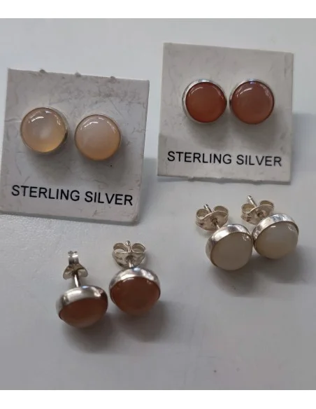 Pierre de lune nacré monté boucles argent