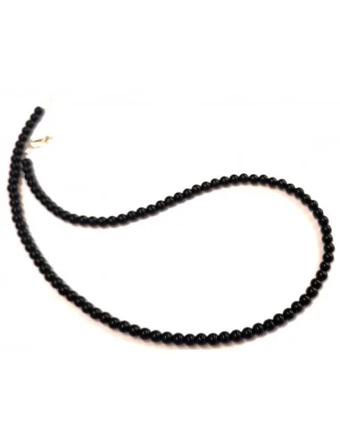 Collier obsidienne noire 4mm. Fermoire argent.