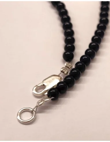 Collier obsidienne noire 4mm. Fermoire argent.