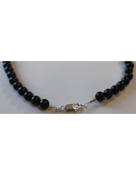 Collier obsidienne noire 8mm argent