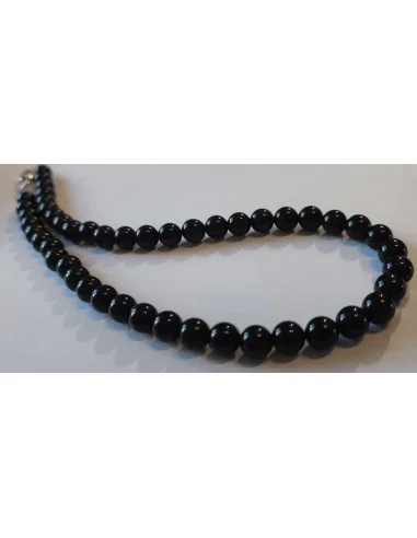 Collier obsidienne noire 6mm argent