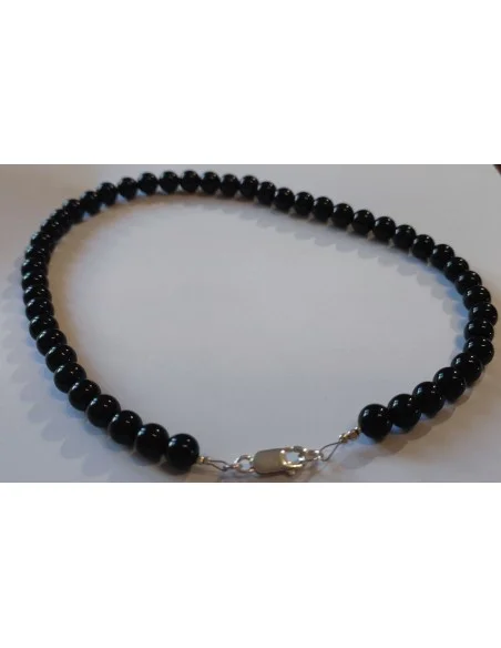 Collier obsidienne noire 6mm argent