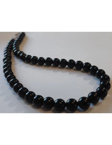 Collier obsidienne noire 6mm argent