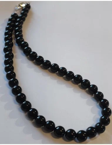 Collier obsidienne noire 6mm argent