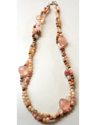 Colier quartz rose, opale et rhdocrosite