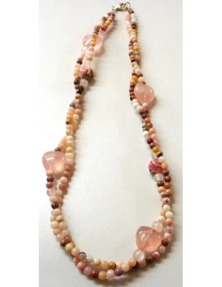 Colier quartz rose, opale et rhdocrosite Colier quartz rose, opale et rhdocrosite