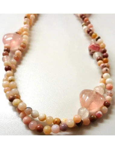 Colier quartz rose, opale et rhdocrosite