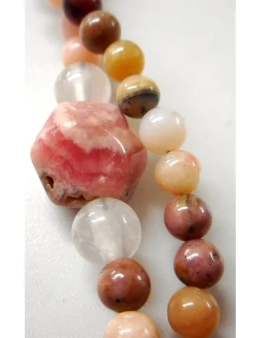 Colier quartz rose, opale et rhdocrosite