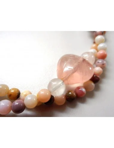 Colier quartz rose, opale et rhdocrosite