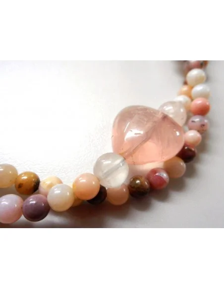 Colier quartz rose, opale et rhdocrosite Colier quartz rose, opale et rhdocrosite