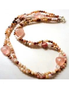 Colier quartz rose, opale et rhdocrosite