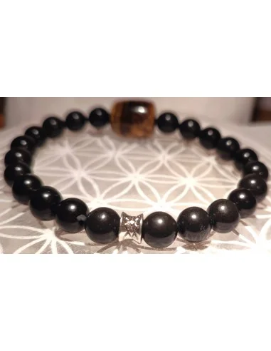 Bracelet homme oeil de tigre et obsidienne noire