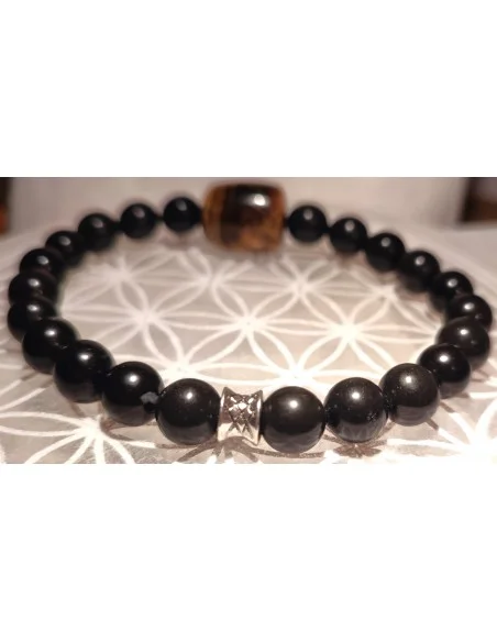 Bracelet homme oeil de tigre et obsidienne noire