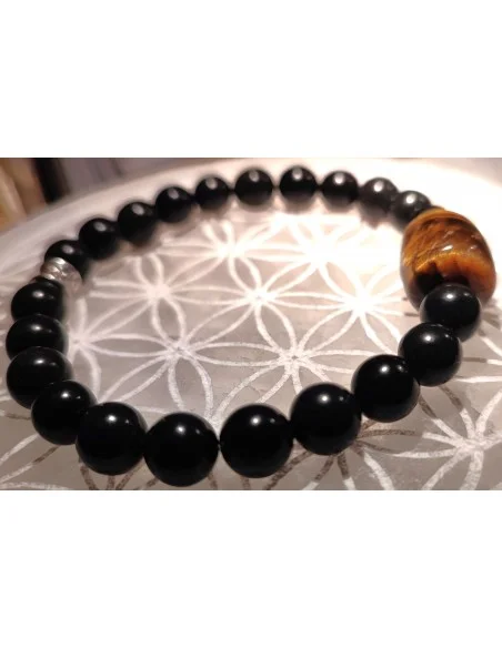Bracelet homme oeil de tigre et obsidienne noire