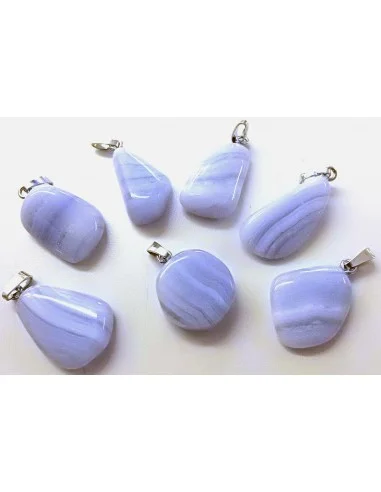 Agate bleu, calcedoine Bleu pendentif argent