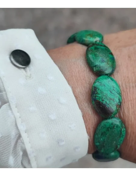 Bracelet Azurite malachite ovale plat 28mm.
