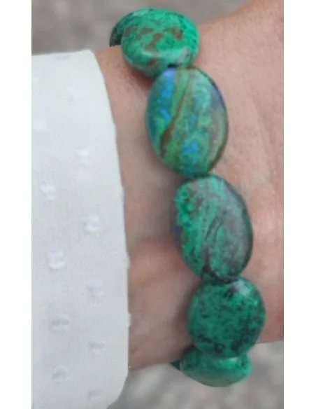 Bracelet Azurite malachite ovale plat 28mm.