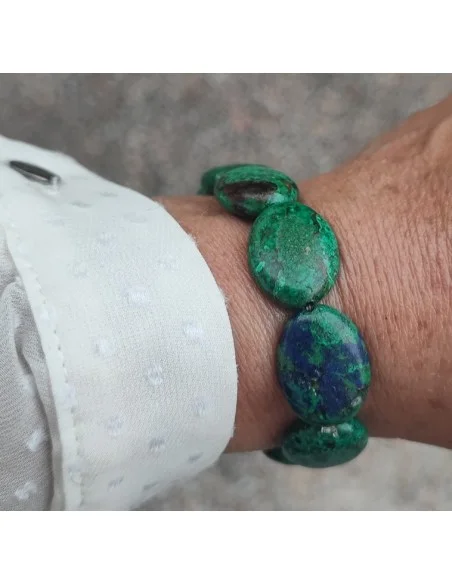 Bracelet Azurite malachite ovale plat 28mm.