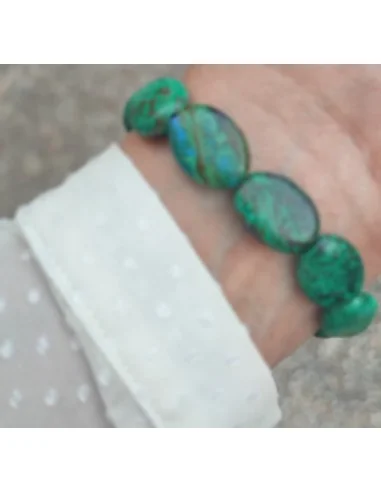 Bracelet Azurite malachite ovale plat 28mm.
