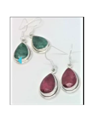 Boucles d'oreilles pierres en forme de goûtes montées en argent