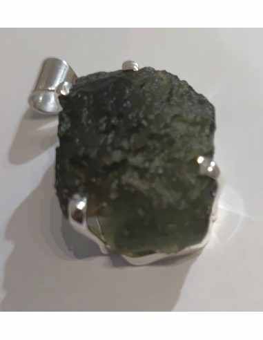 Grands pendentifs en moldavite montées en argent