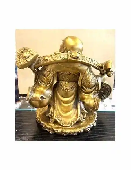 Bouddha de l'Abondance (Hotei) – Grande Sculpture en Laiton Doré