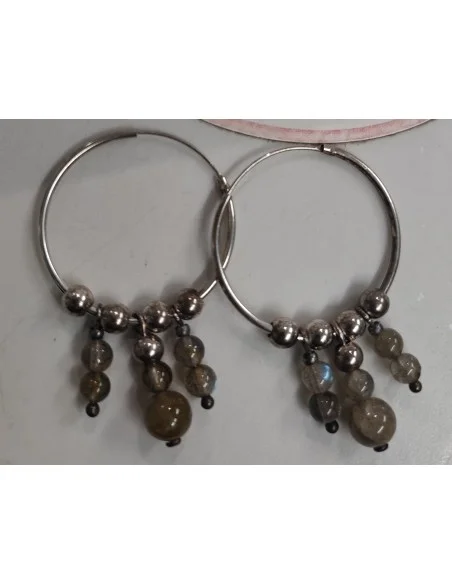 Boucles d'Oreilles Créoles en Argent 925 & Pierres Naturelles (Personnalisables)