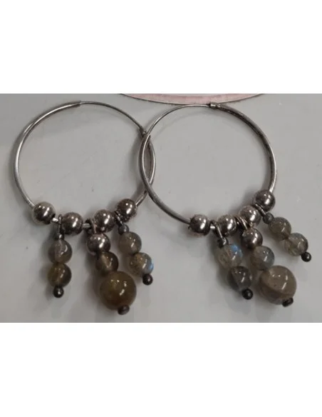 Boucles d'Oreilles Créoles en Argent 925 & Labradorite