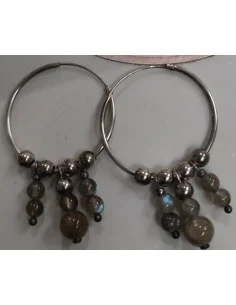 Boucles d'Oreilles Créoles en Argent 925 & Labradorite