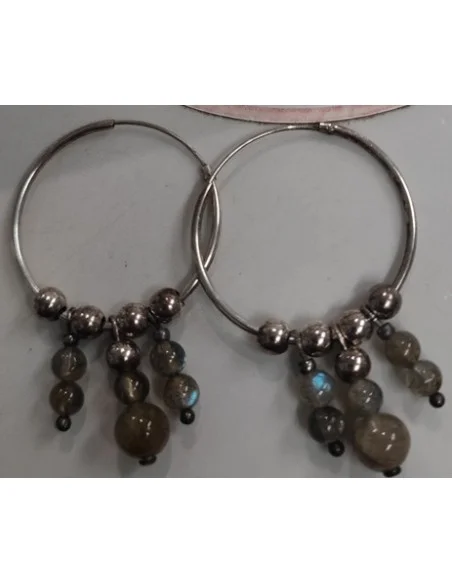 Boucles d'Oreilles Créoles en Argent 925 & Labradorite