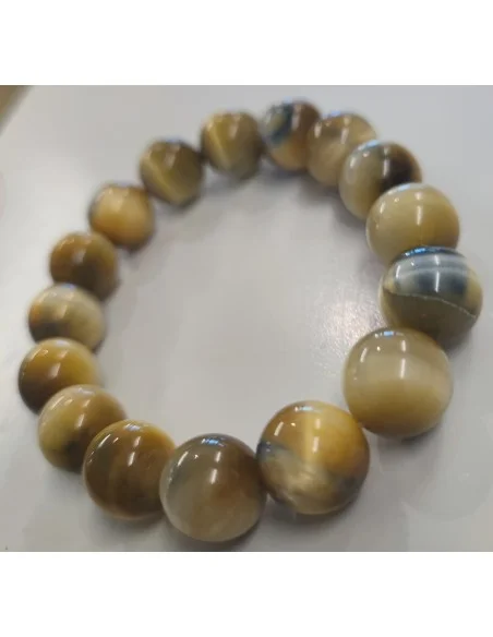 Bracelet 12mm. "Golden Eye" en Œil d’Or et Œil de Chat – Protection & Intuition