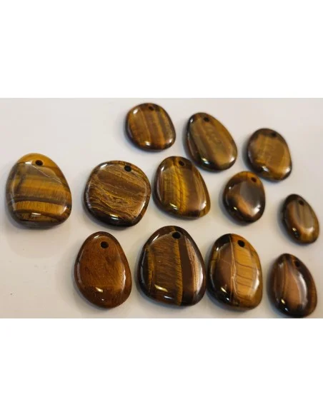 Pendentif en Oeil de tigre, pierre ovale, plate percée