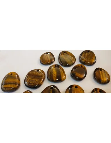 Pendentif en Oeil de tigre, pierre ovale, plate...