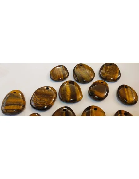 Pendentif en Oeil de tigre, pierre ovale, plate percée