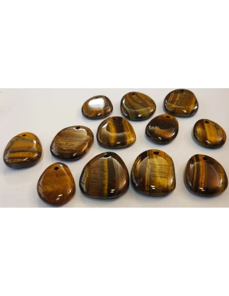 Pendentif en Oeil de tigre, pierre ovale, plate percée