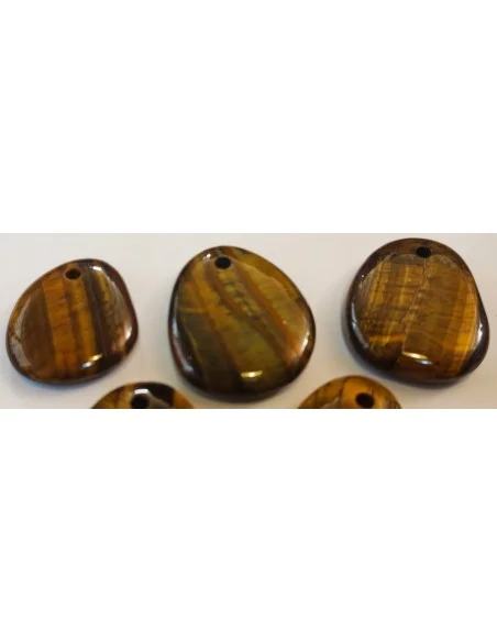 Pendentif en Oeil de tigre, pierre ovale, plate percée