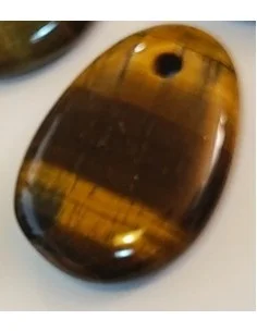 Pendentif en Oeil de tigre, pierre ovale, plate percée