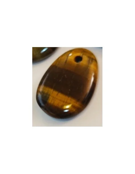 Pendentif en Oeil de tigre, pierre ovale, plate percée