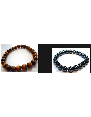 2 Bracelets Homme 8mm. Hematite et Oeil de tigre