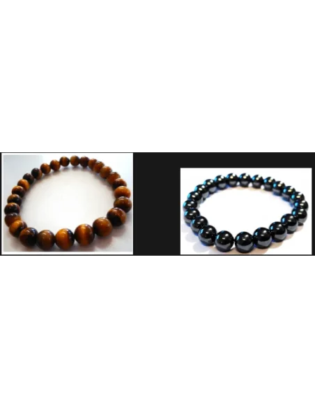 2 Bracelets Homme 8mm. Hematite et Oeil de tigre